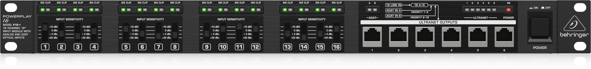 Behringer P16用インプットモジュール Ultranet規格対応 アナログ/ADAT入力 24bit/44.1kHz,48kHzプロセッシング P16-I Behringer POWERPLAY P16-I 16-Channel Audio Input Module - Vintage King